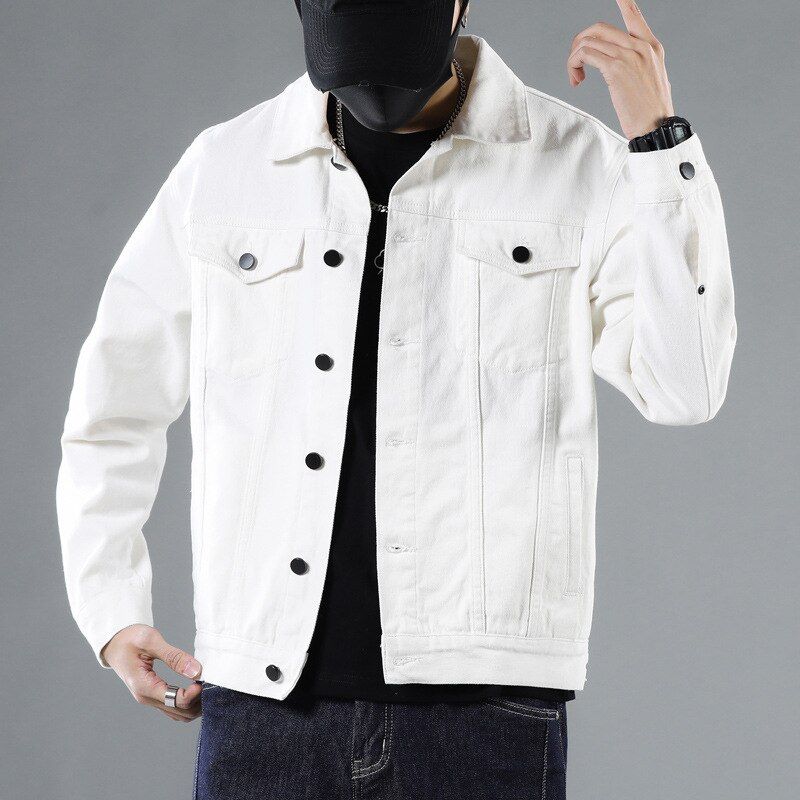 2023 New Denim Jacket Men_s Spring and Autumn Loose Casual Trend Youth Men_s Fashion Brand Denim Jacket Men Korean Fashion White-XL