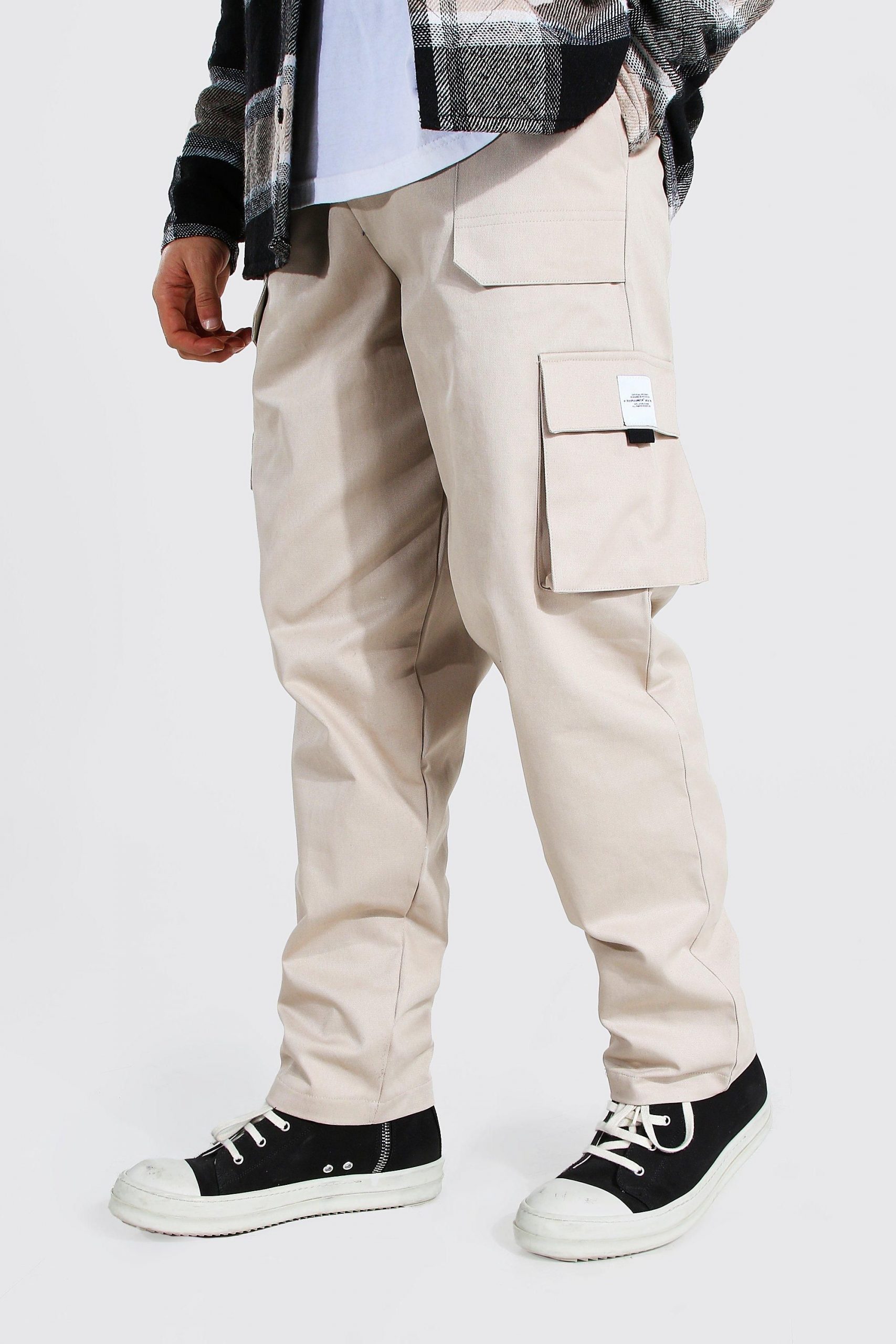 Mens Elastic Waist Relaxed Fit Buckle Cargo Jogger - Beige - Xs