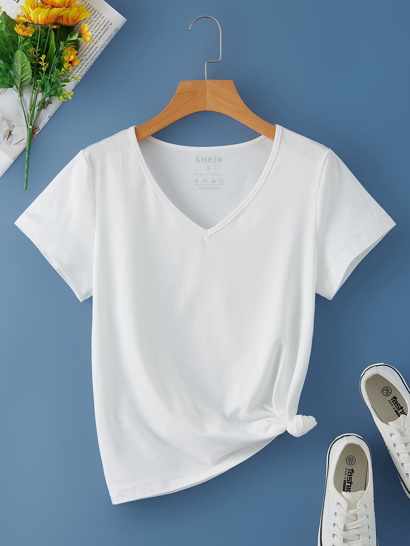 Solid V Neck Tee